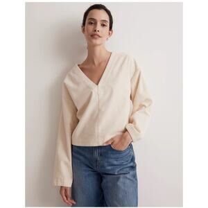Women's Cream V-Neck Long-Sleeve Top